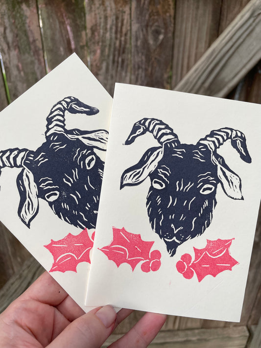 Handprinted Holiday Goat Card
