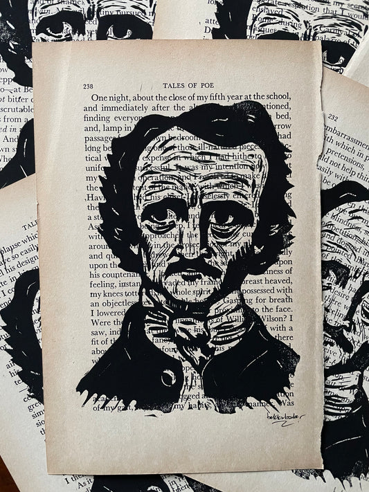 Edgar Allan Poe Linocut