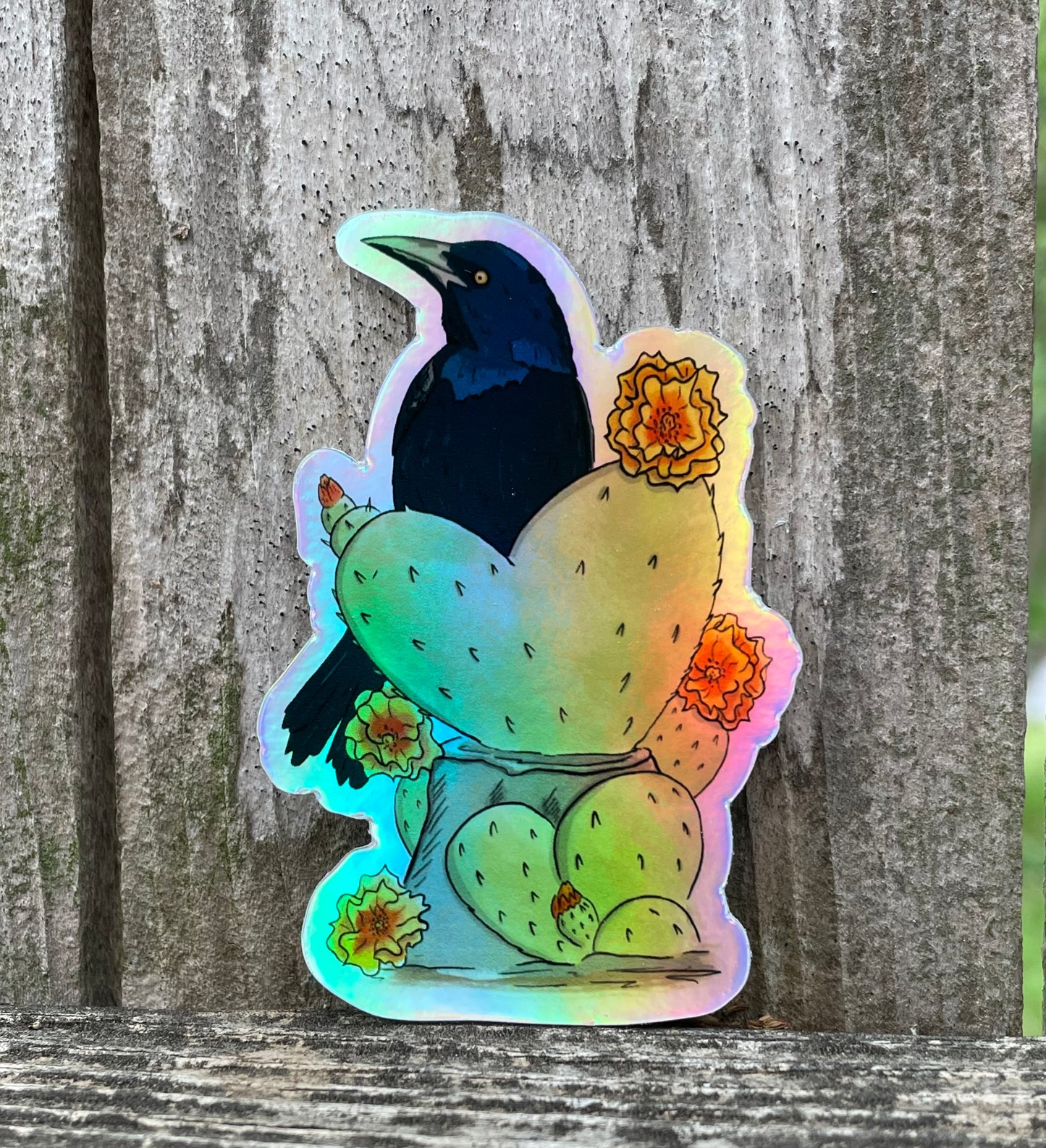 Grackle and Prickly Pear Sticker