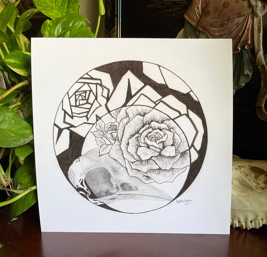 Bird Skull with Floral Design Print